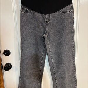 SHEIN Black Waistband Gray Straight-Leg Maternity Jeans